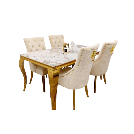 Luxury Marble Dining Set with 6 Velvet Chairs